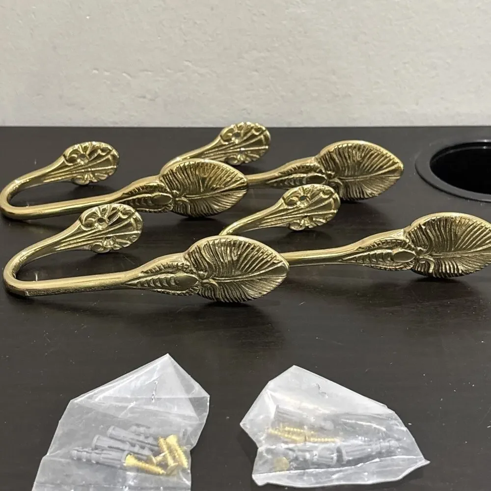 Vintage Metal Scarab Beetle Design Wall Brass Hooks Set Of 4 New With Screws